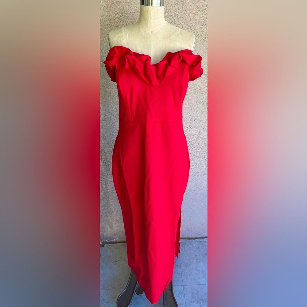 Fashion Nova Vibrant Red Ruffle Maxi Dress - Picture 1 of 2